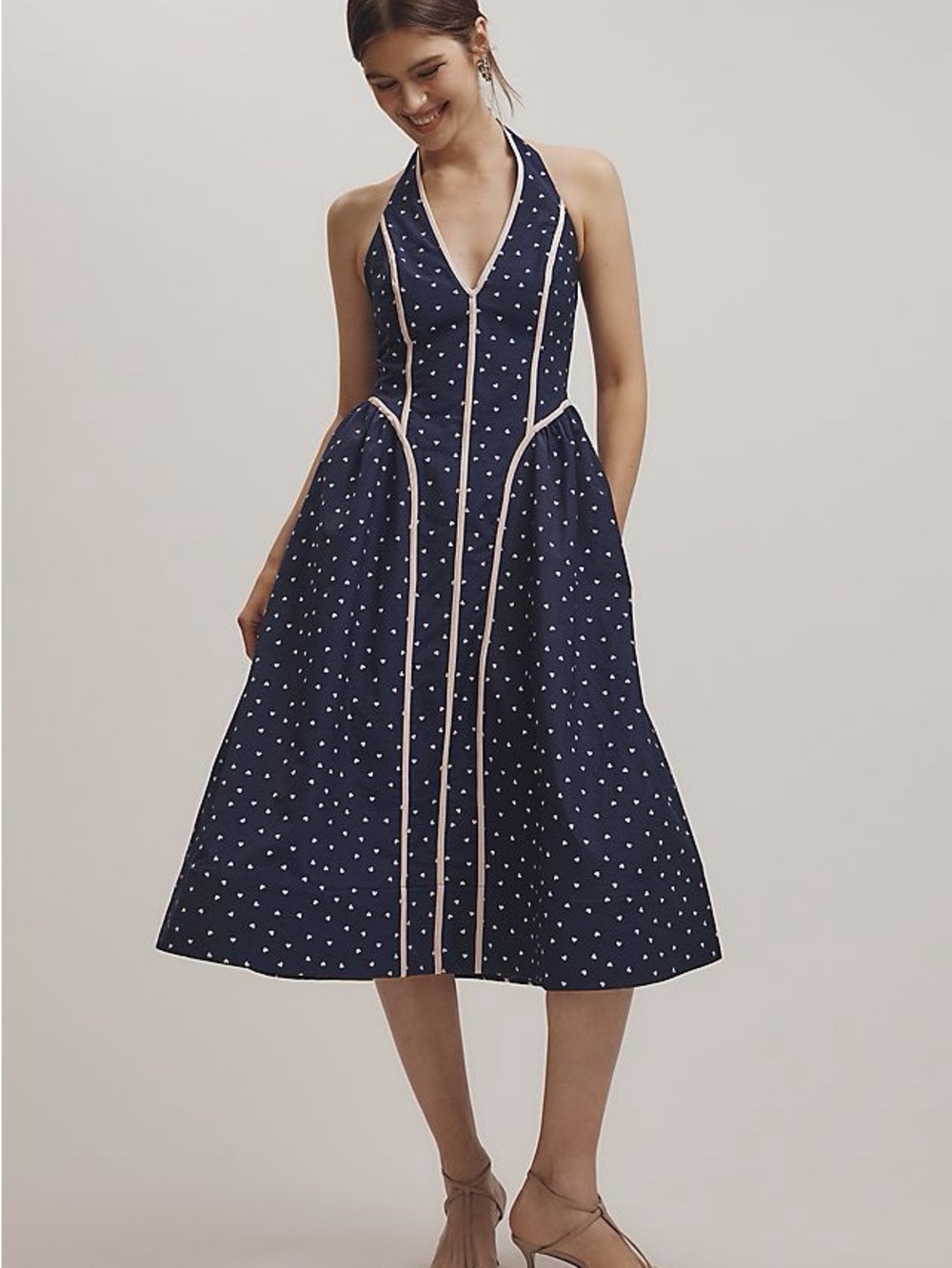 Maeve Anthropologie v neck heart waisted halter midi dress size small